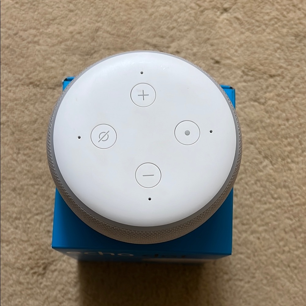 Echo Dot Amazon Add Alexa To Any Room White Smart Speaker with Blue Base